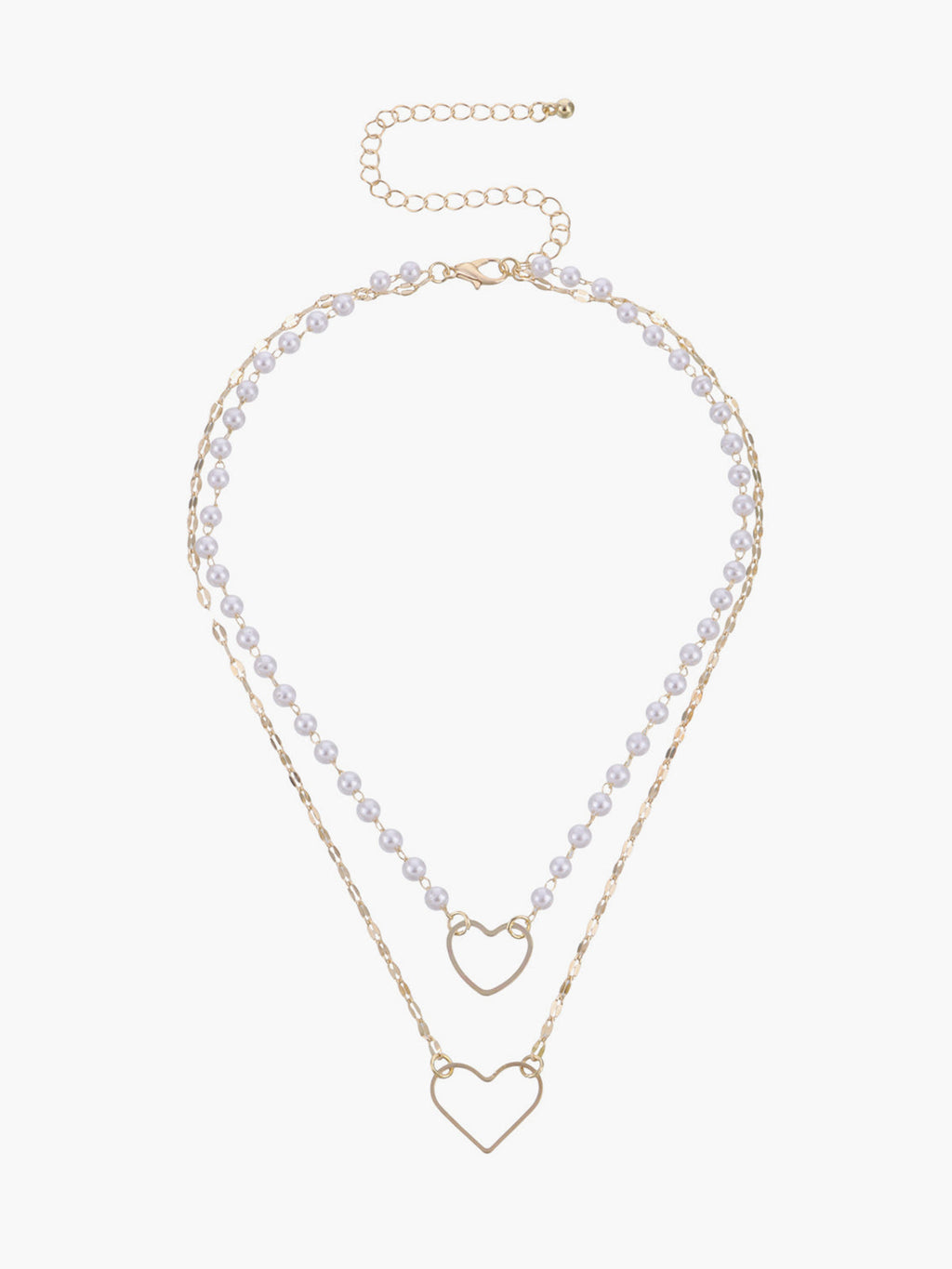Double Layer Pearl Heart Necklace — Svelte Chic