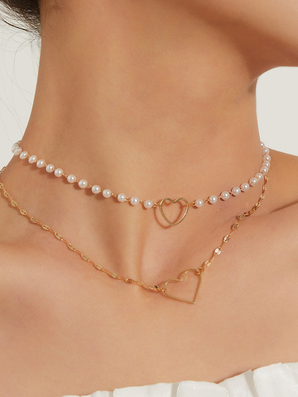 Double Layer Pearl Heart Necklace — Svelte Chic