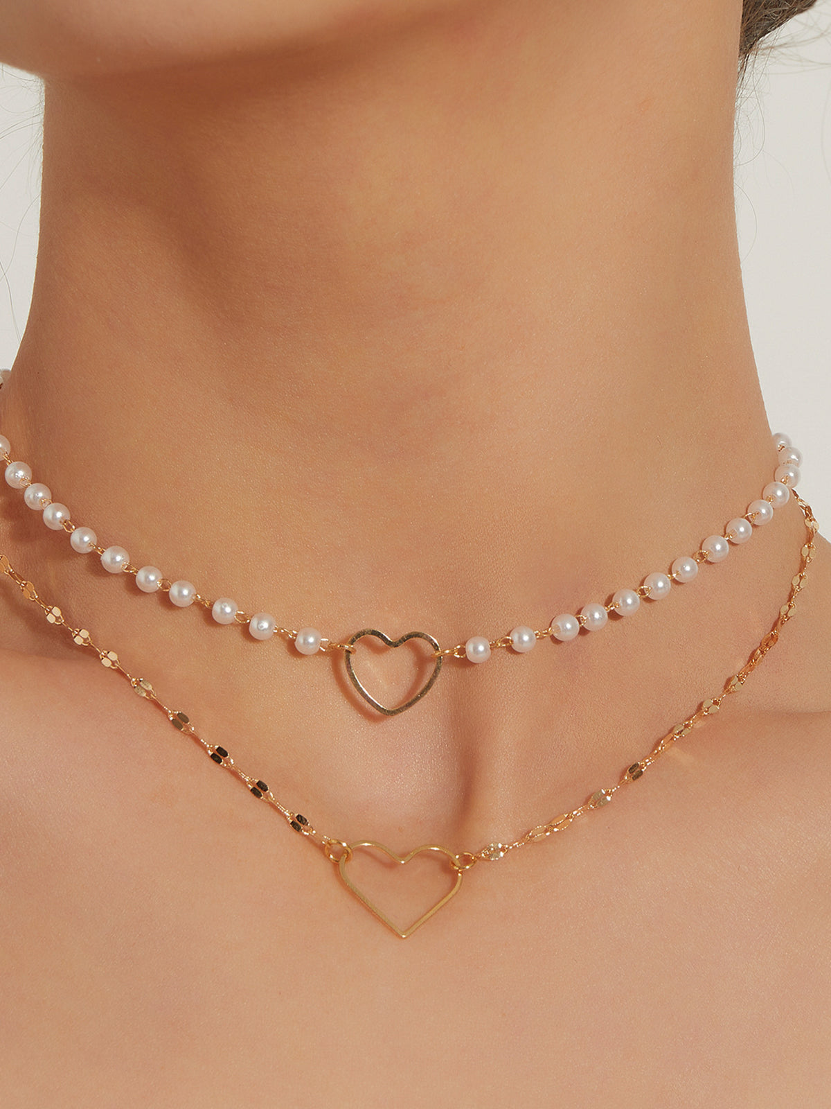 Double Layer Pearl Heart Necklace in Gold — Svelte Chic