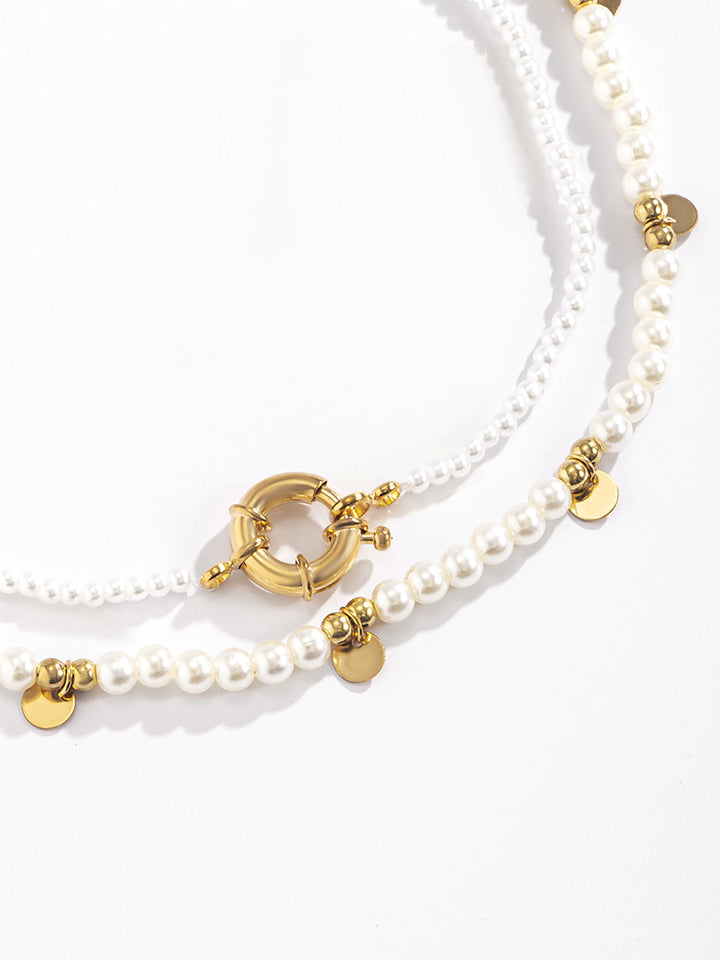 Колие от 2 перлени мъниста в злато 