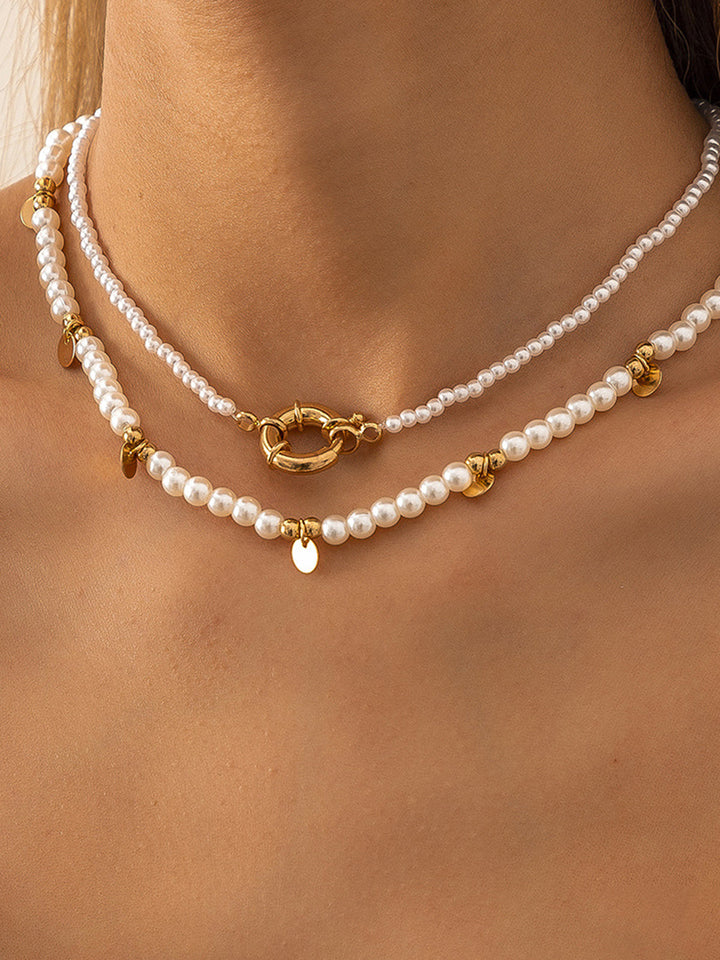 Колие от 2 перлени мъниста в злато 