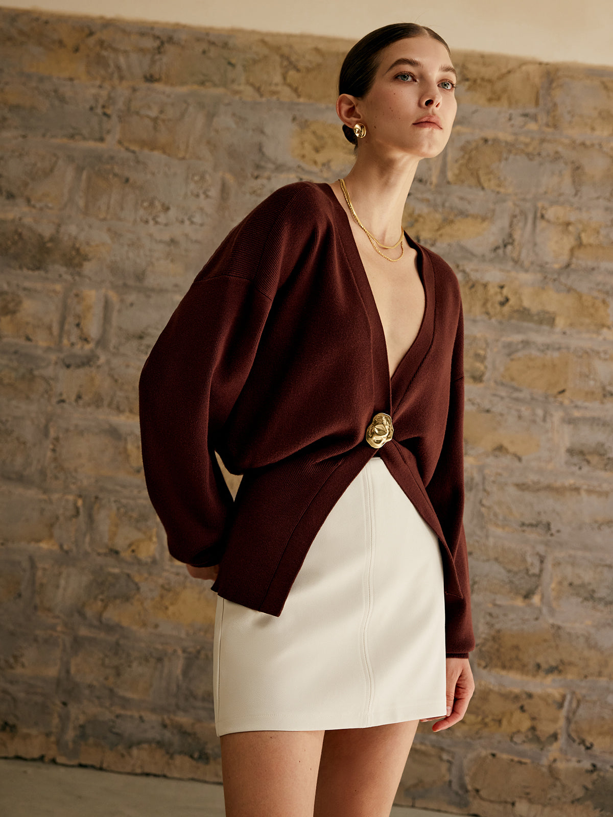 Gold Button Knit Cardigan — Svelte Chic
