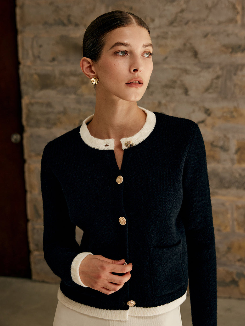 Contrast Trim Button Cardigan — Svelte Chic