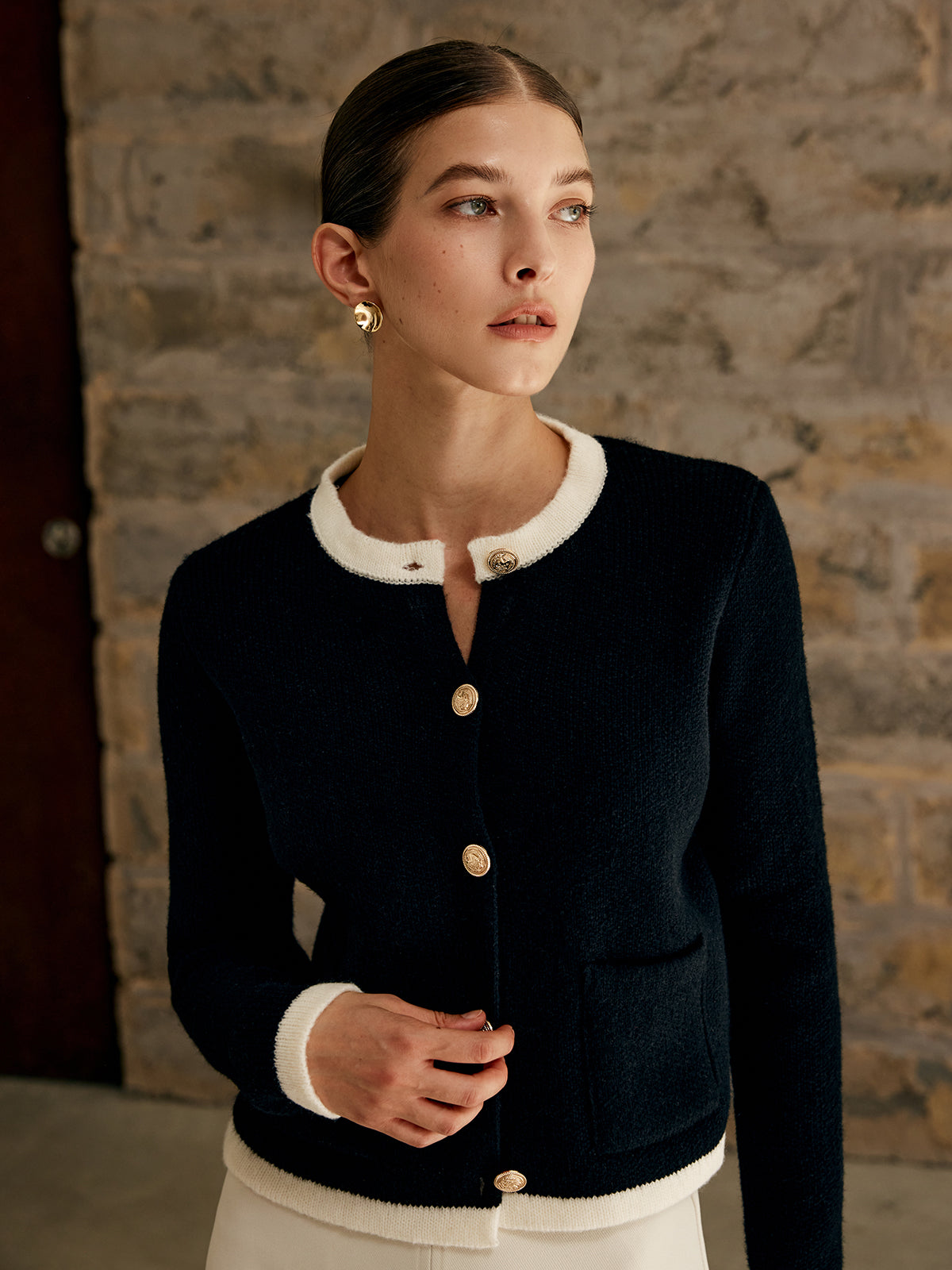 Contrast Trim Button Cardigan — Svelte Chic