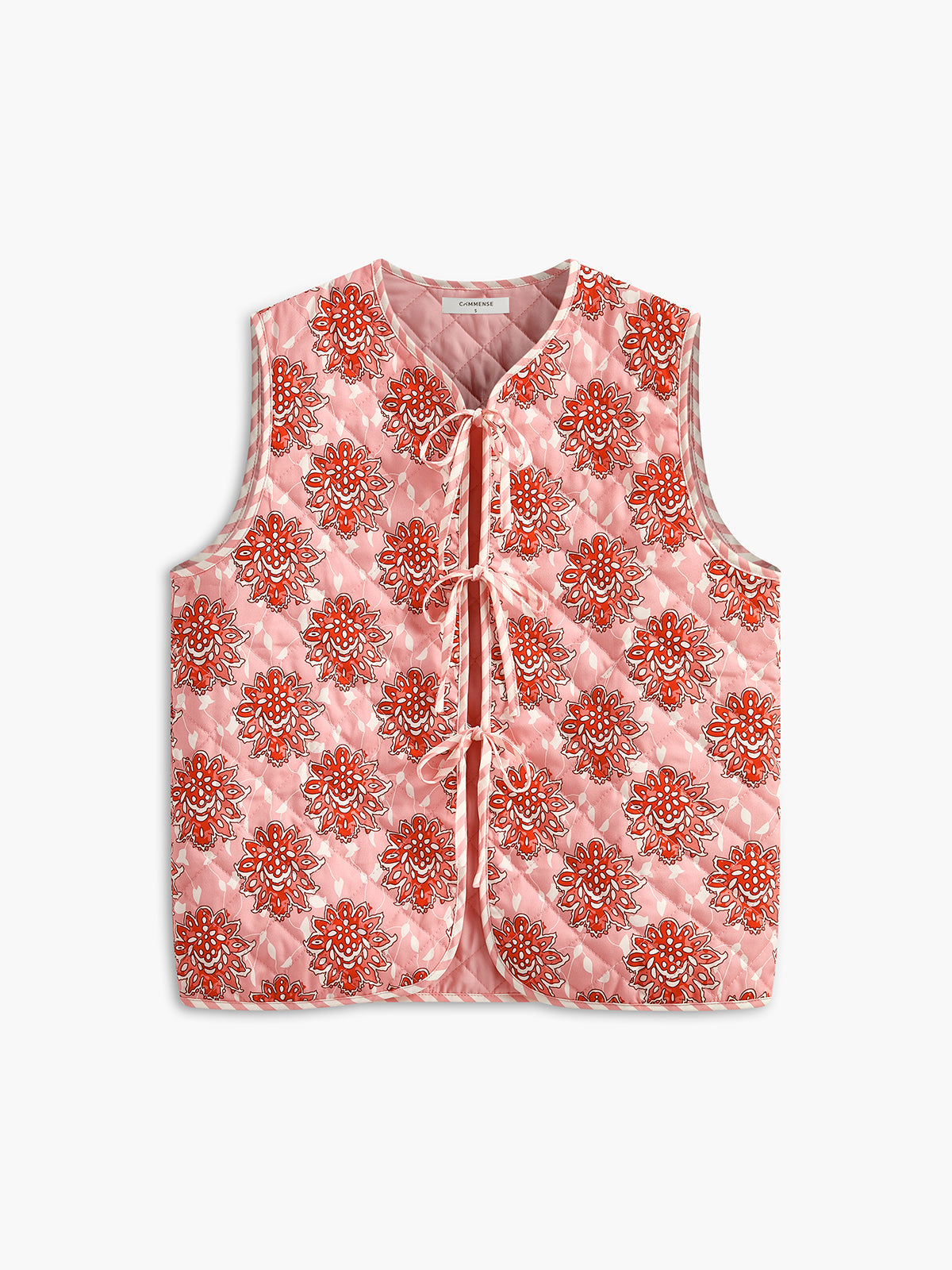 Floral Print Tie Front Vest in Pink — Svelte Chic