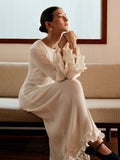 Piped Ruffle Drawstring Knit Dress in White — Svelte Chic