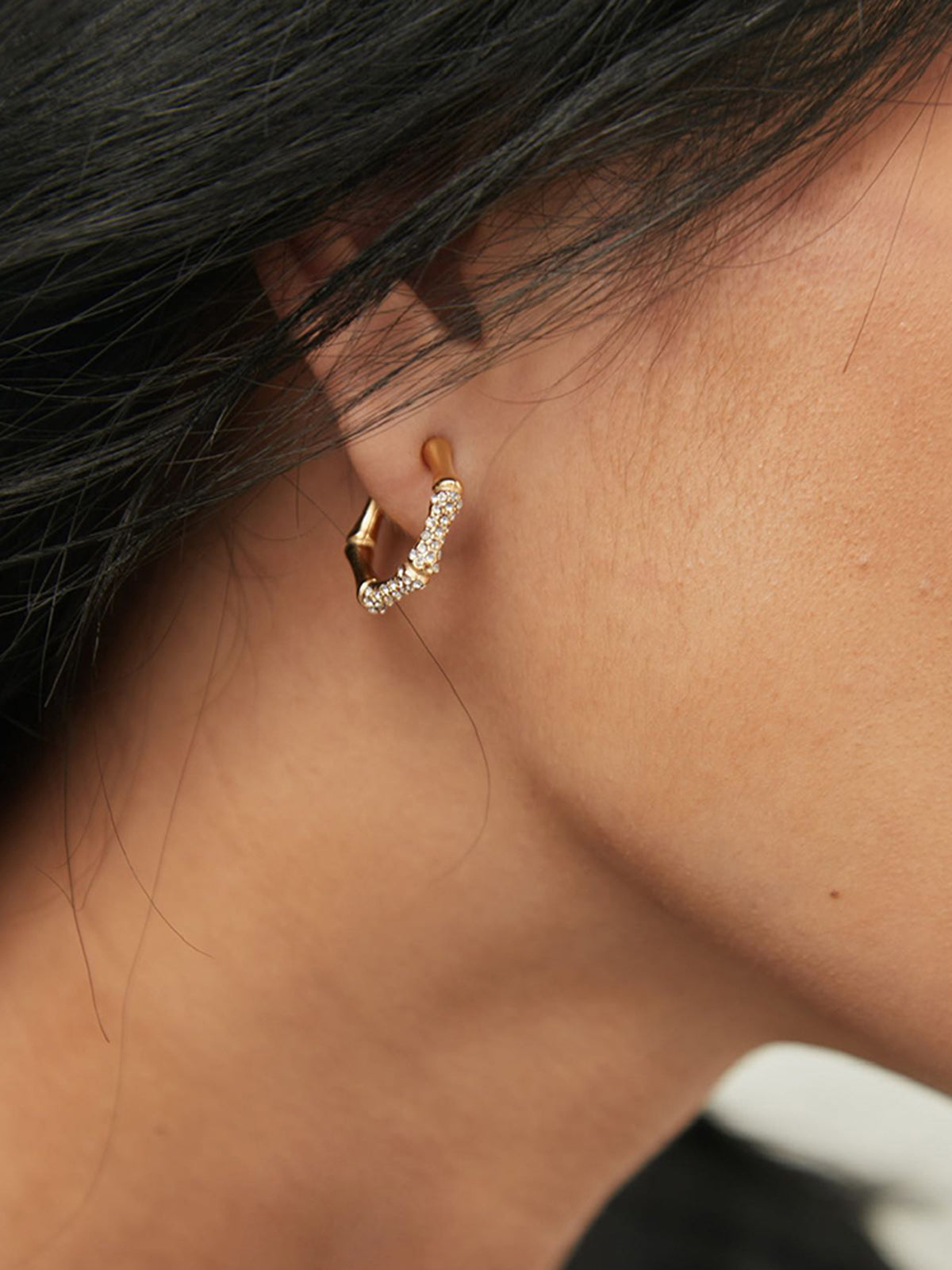 Bamboo Rhinestone Hoop Earrings — Svelte Chic