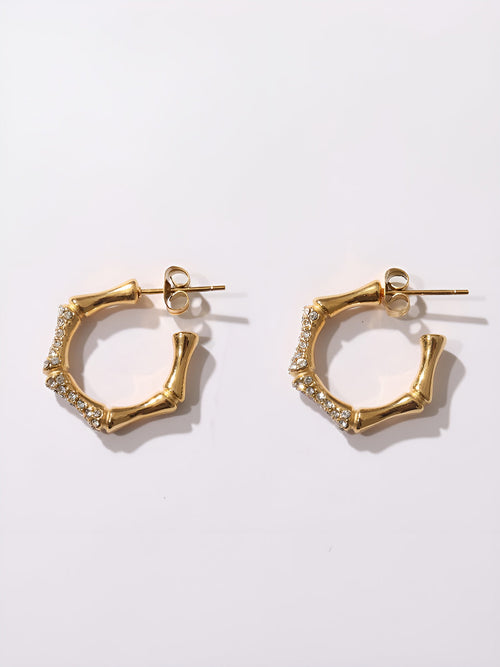 Bamboo Rhinestone Hoop Earrings — Svelte Chic