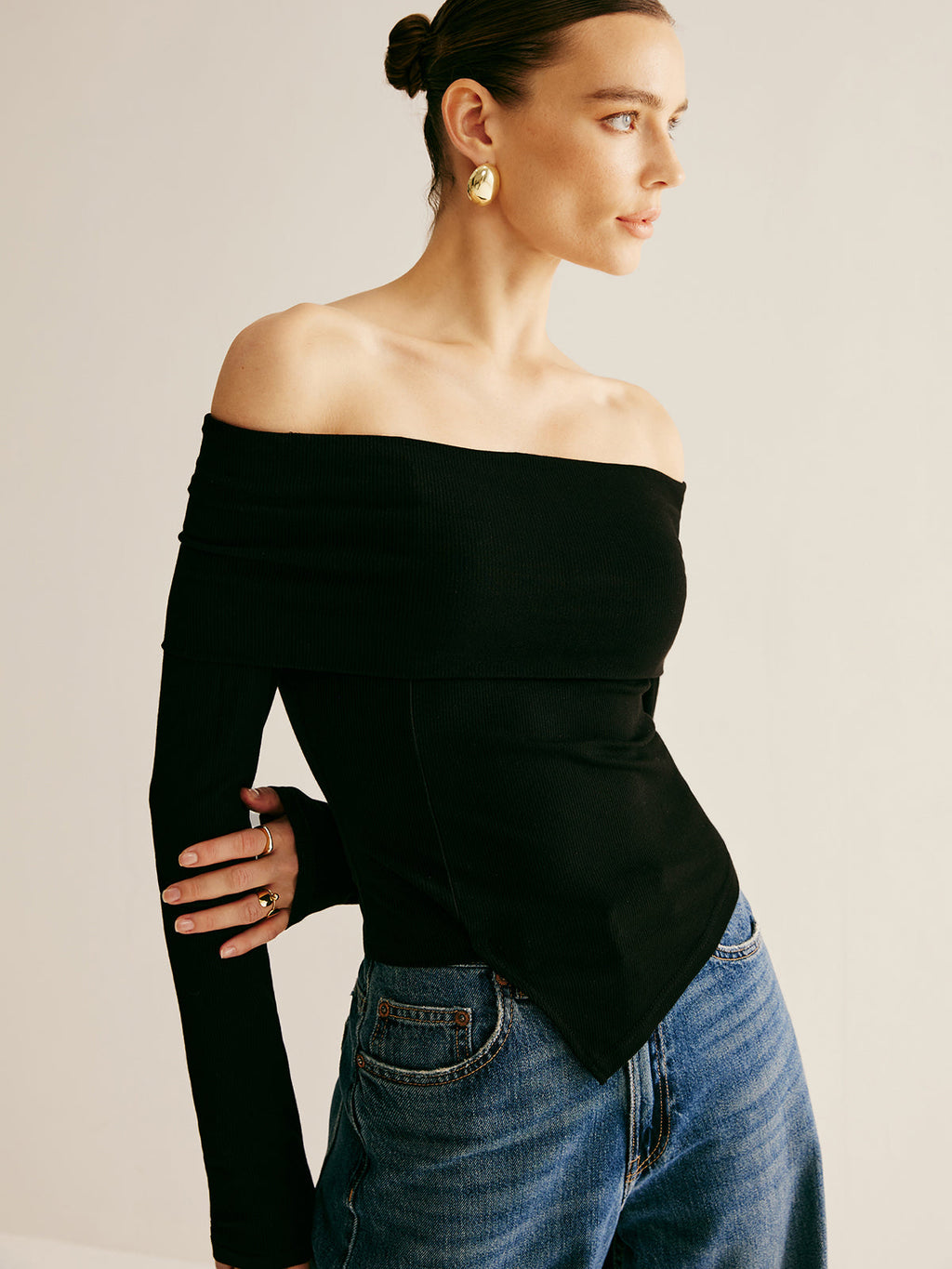 One Shoulder Asymmetric Blouse in Black — Svelte Chic