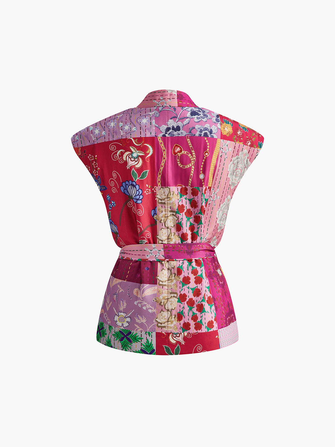 Kısa Kol Bohem Desenli Kemerli Yelek