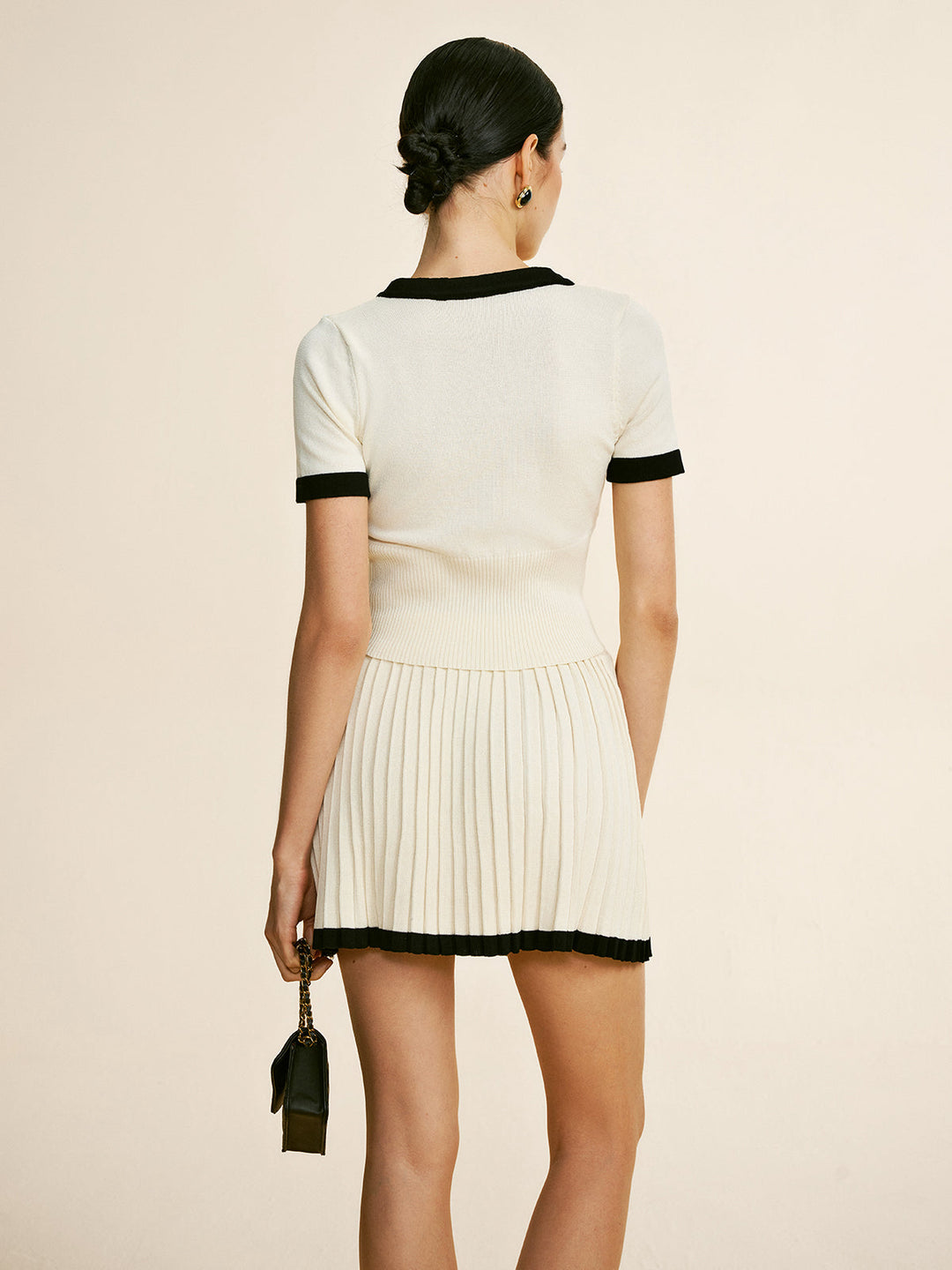 Contrast Trim Pleated Jersey Skirt Set