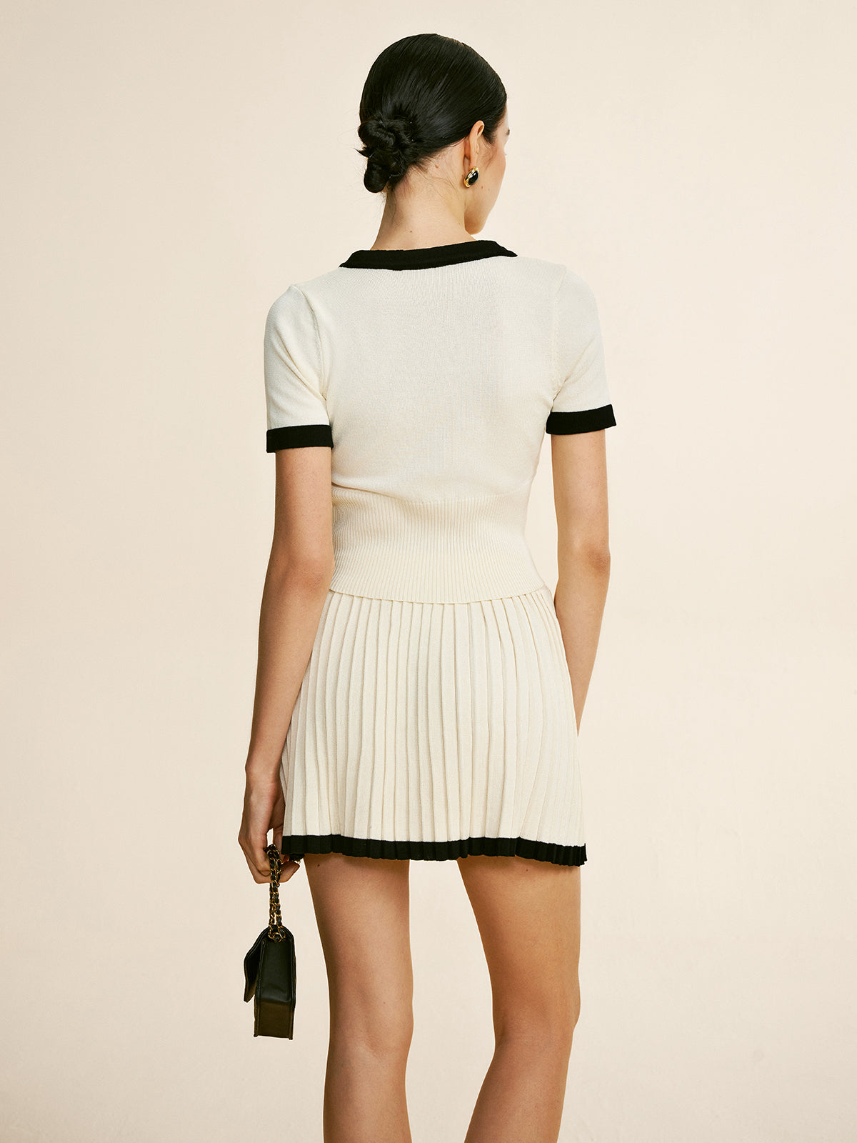 Contrast Trim Pleated Jersey Skirt Set — Svelte Chic