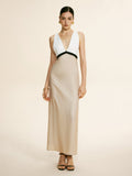 Patchwork Tie Back Maxi Dress in Beige — Svelte Chic