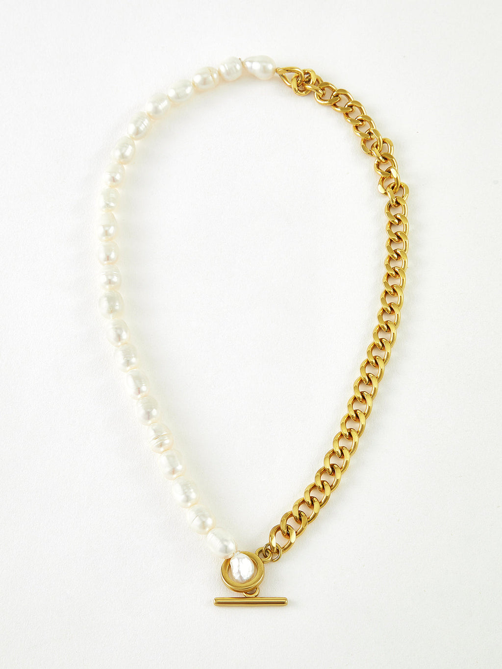 Pearl Chunky Chain Lariat Necklace in Gold — Svelte Chic