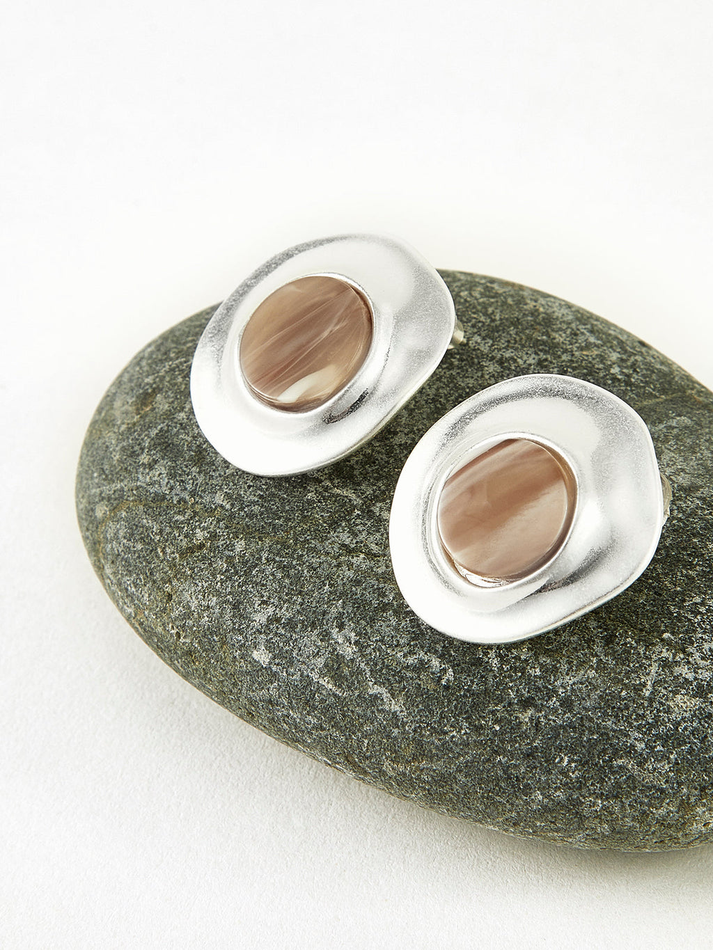 Wood Grain Silver Stud Earrings — Svelte Chic