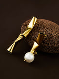 Asymmetric Tube Pearl Drop Earrings in Gold — Svelte Chic