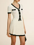 Contrast Trim Pleated Jersey Skirt Set in White — Svelte Chic
