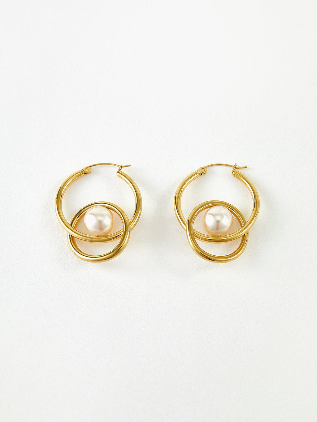 Double Hoop Pearl Drop Earrings — Svelte Chic