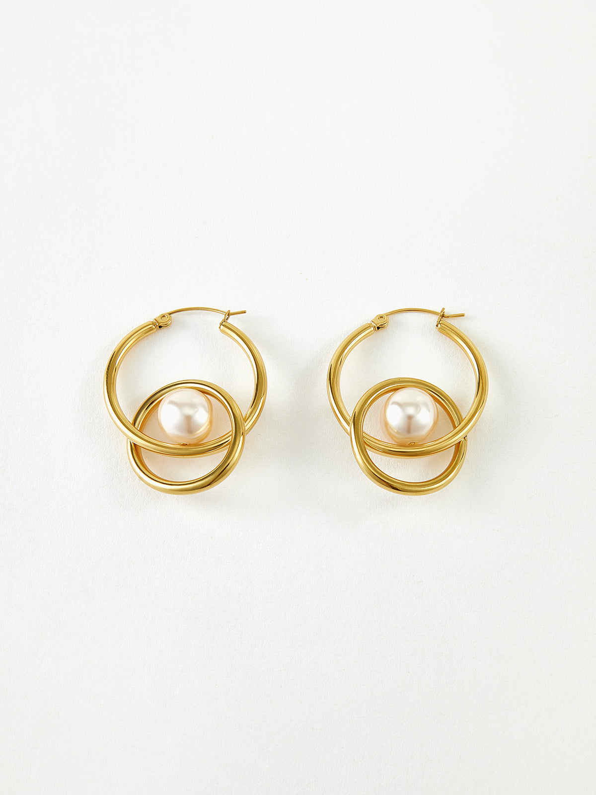 Double Hoop Pearl Drop Earrings — Svelte Chic