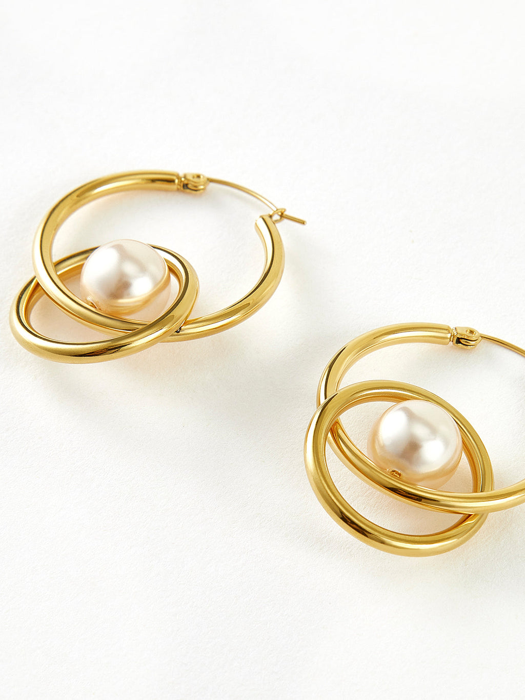Double Hoop Pearl Drop Earrings — Svelte Chic