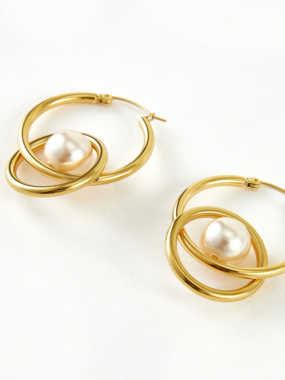 Double Hoop Pearl Drop Earrings — Svelte Chic