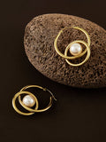 Double Hoop Pearl Drop Earrings in Gold — Svelte Chic