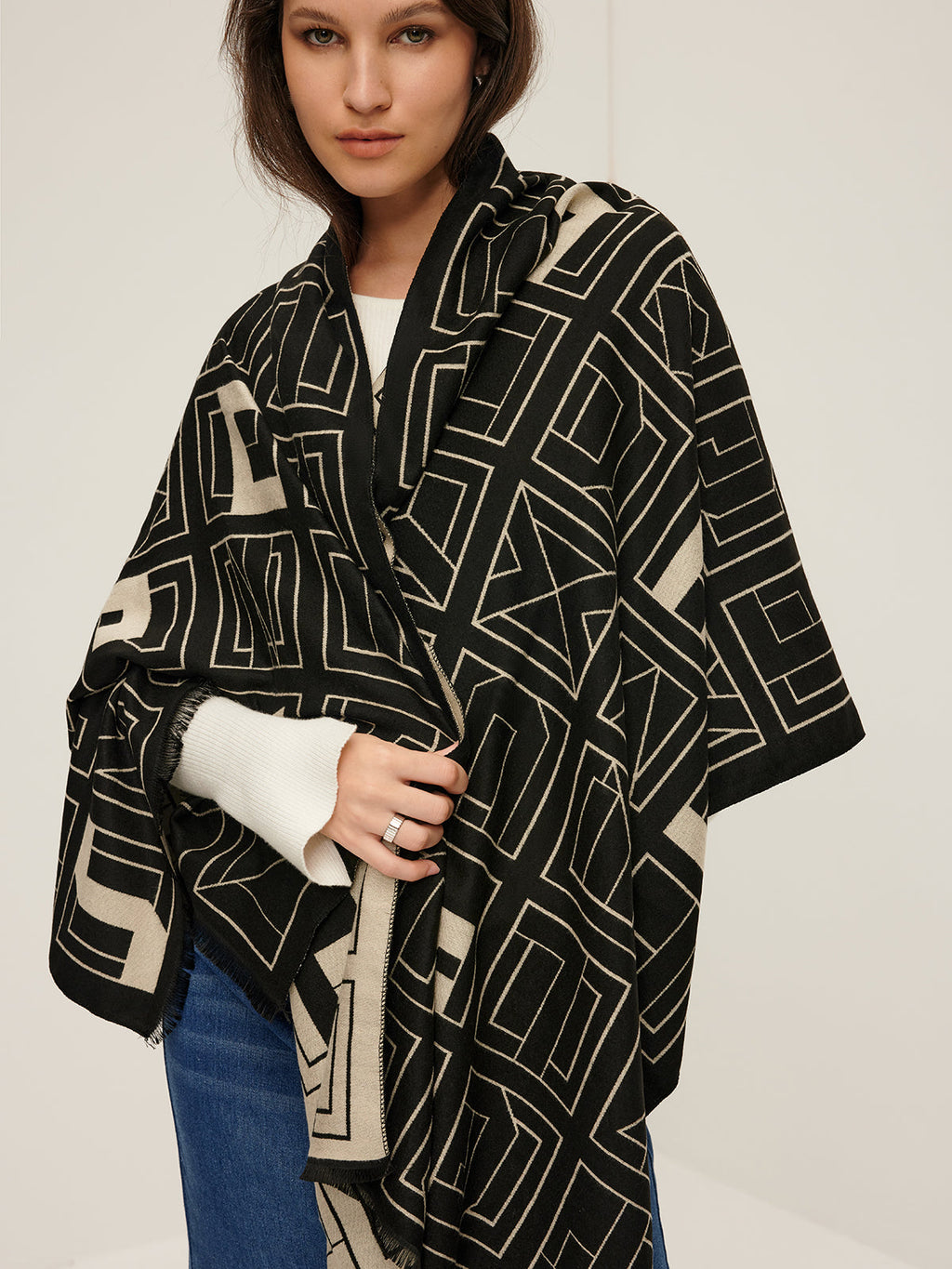 Vintage Two-Tone Letter Scarf in Black & White — Svelte Chic