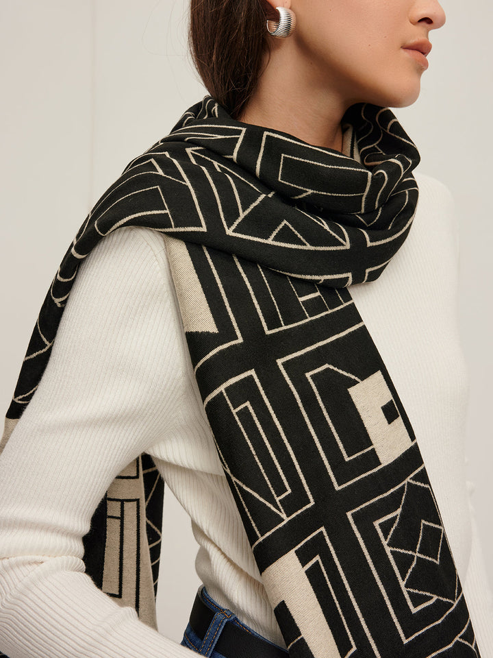 Vintage İki Tonlu Harfli Şal