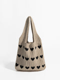 Heart Pattern Knit Shoulder Bag in Khaki — Svelte Chic