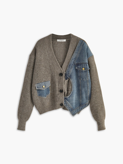 Asymmetric Colour Block Pocket Cardigan in Khaki — Svelte Chic