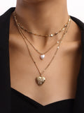 Triple Layer Heart Charm Necklace in Gold — Svelte Chic