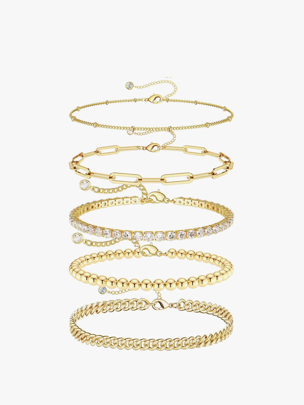 Geometric Bracelet Set, 5 Pieces in Gold — Svelte Chic