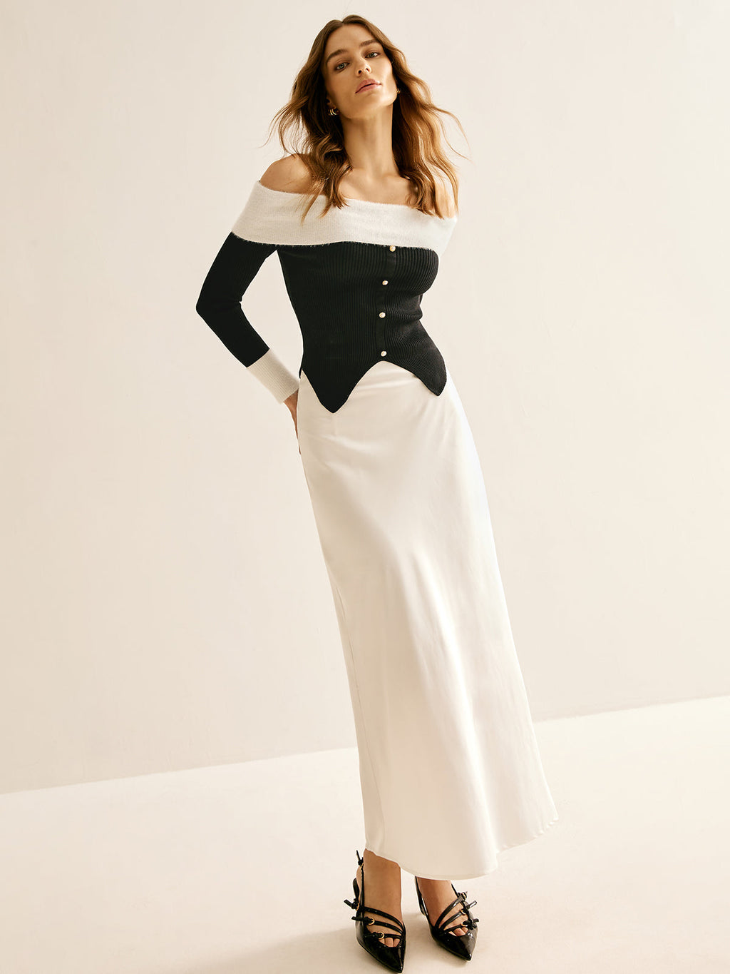 One Shoulder Colour Block Knit Top in Black — Svelte Chic
