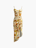 Asymmetric Pleated Split Cami Dress in Yellow — Svelte Chic