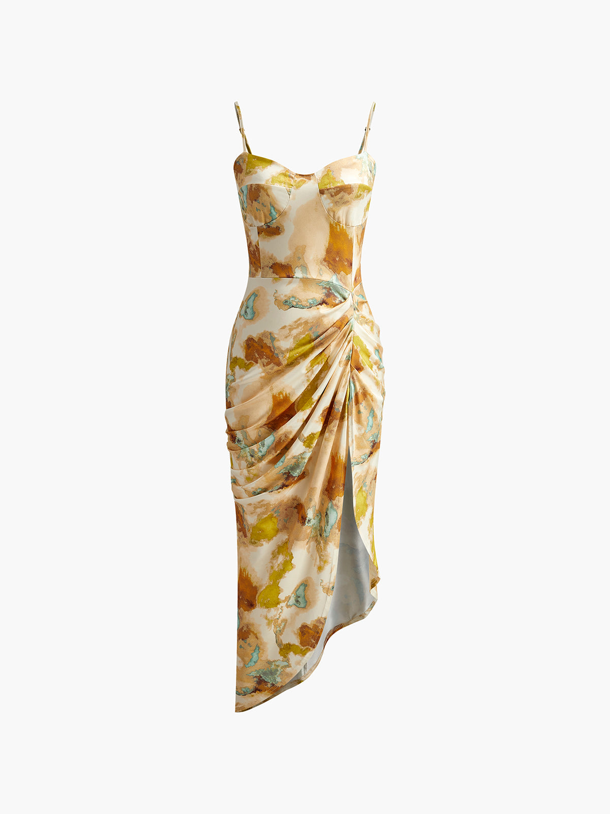 Asymmetric Pleated Split Cami Dress in Yellow — Svelte Chic