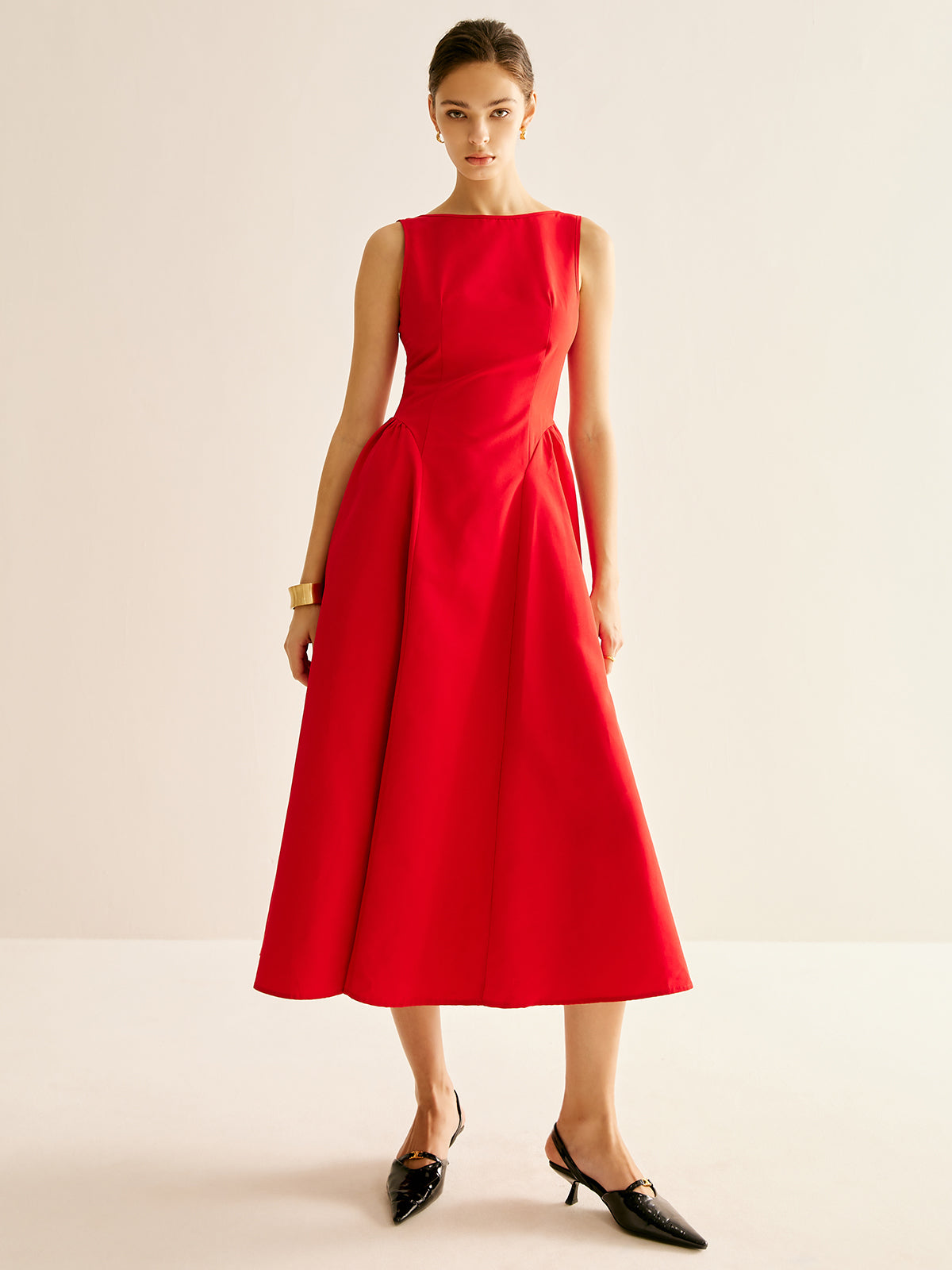 Pleated Cami Maxi Dress in Red — Svelte Chic