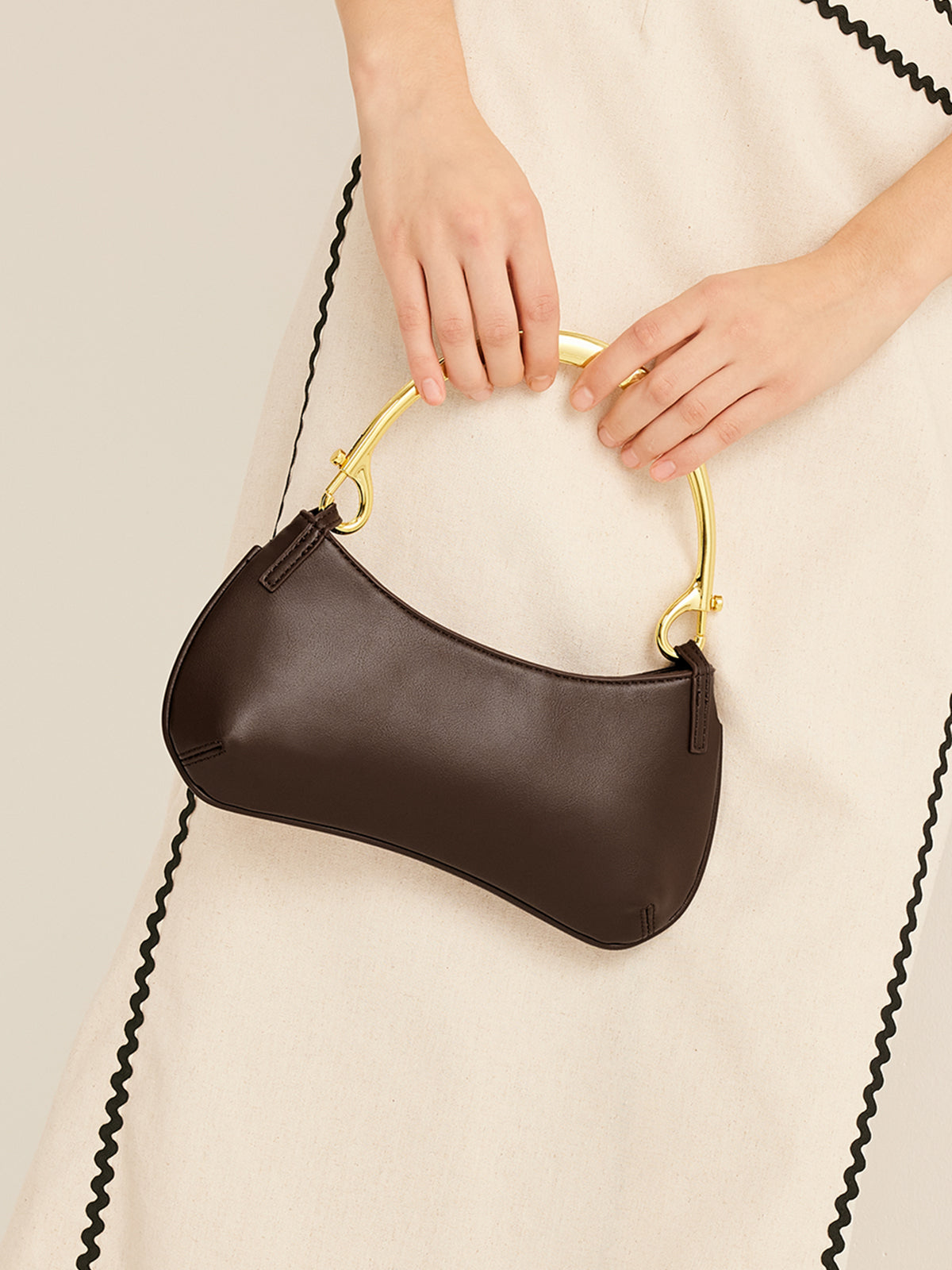 Metal Handle Zip Underarm Bag in Brown — Svelte Chic