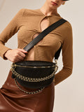 Chain Detail Zip Shoulder Bag in Black — Svelte Chic