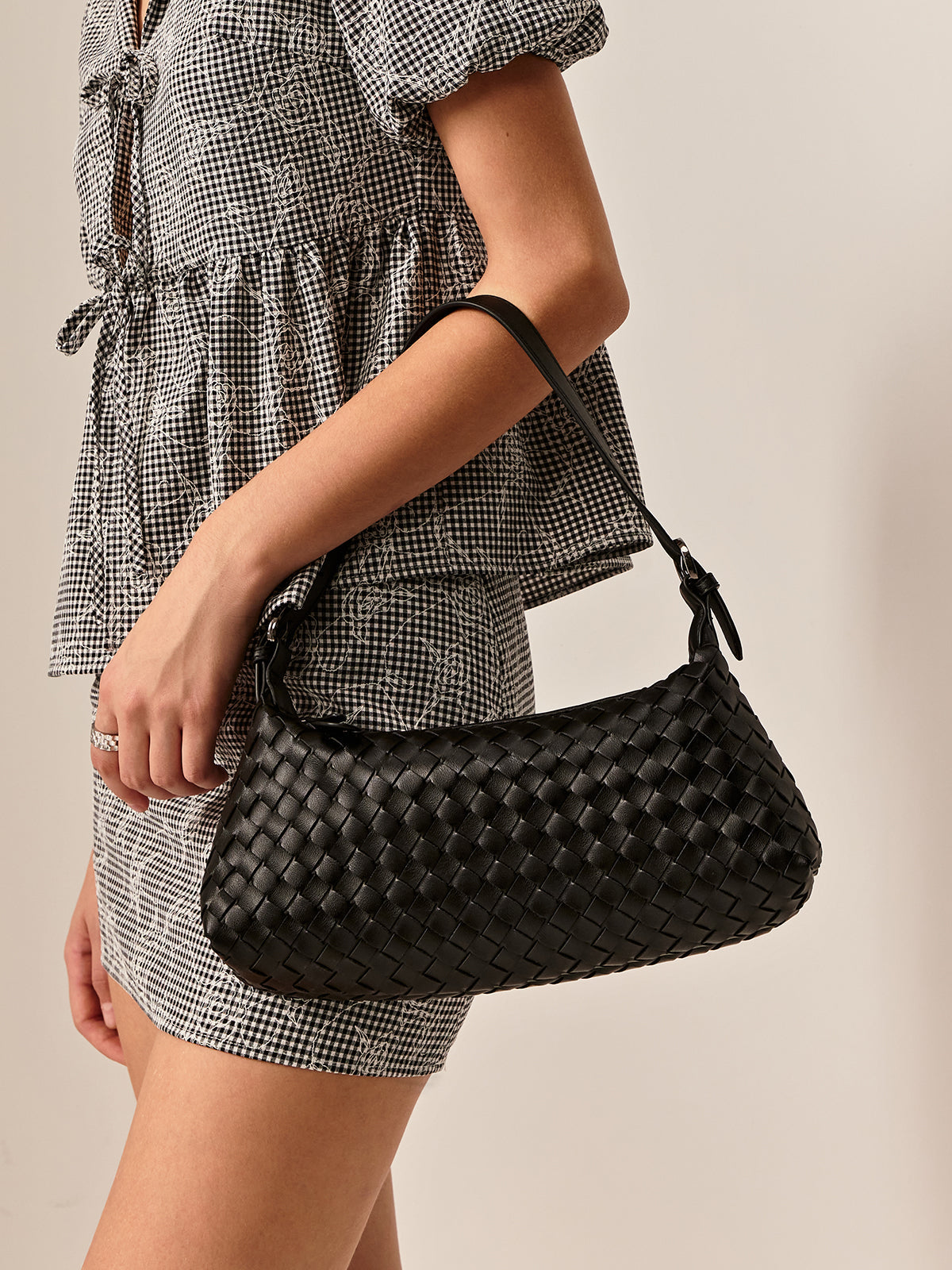 Woven Buckle Shoulder Bag in Black — Svelte Chic