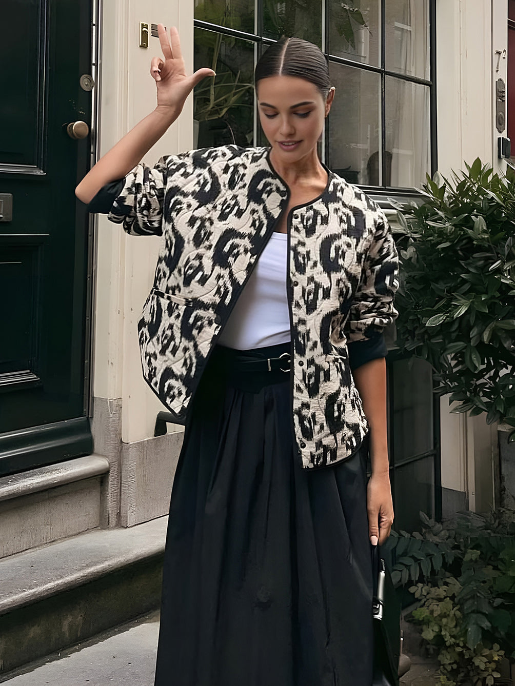 Bohème Crew Neck Winter Coat in Black & White — Svelte Chic