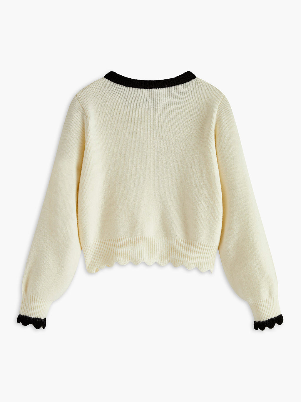 Tie Neck Wave Trim Cardigan — Svelte Chic