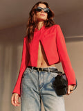 Split Asymmetric Cropped Blazer in Red — Svelte Chic