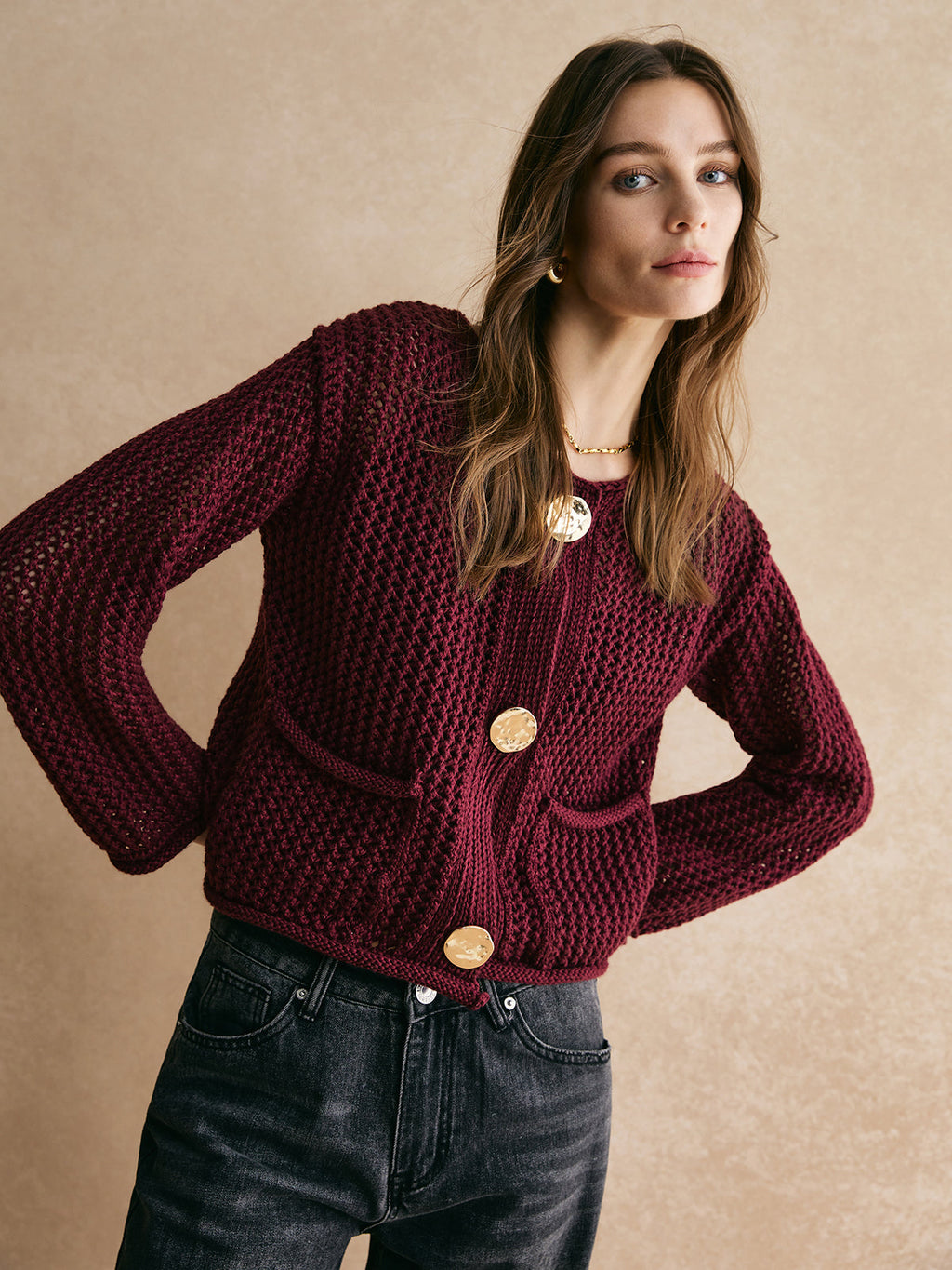 Retro Button Openwork Cardigan — Svelte Chic