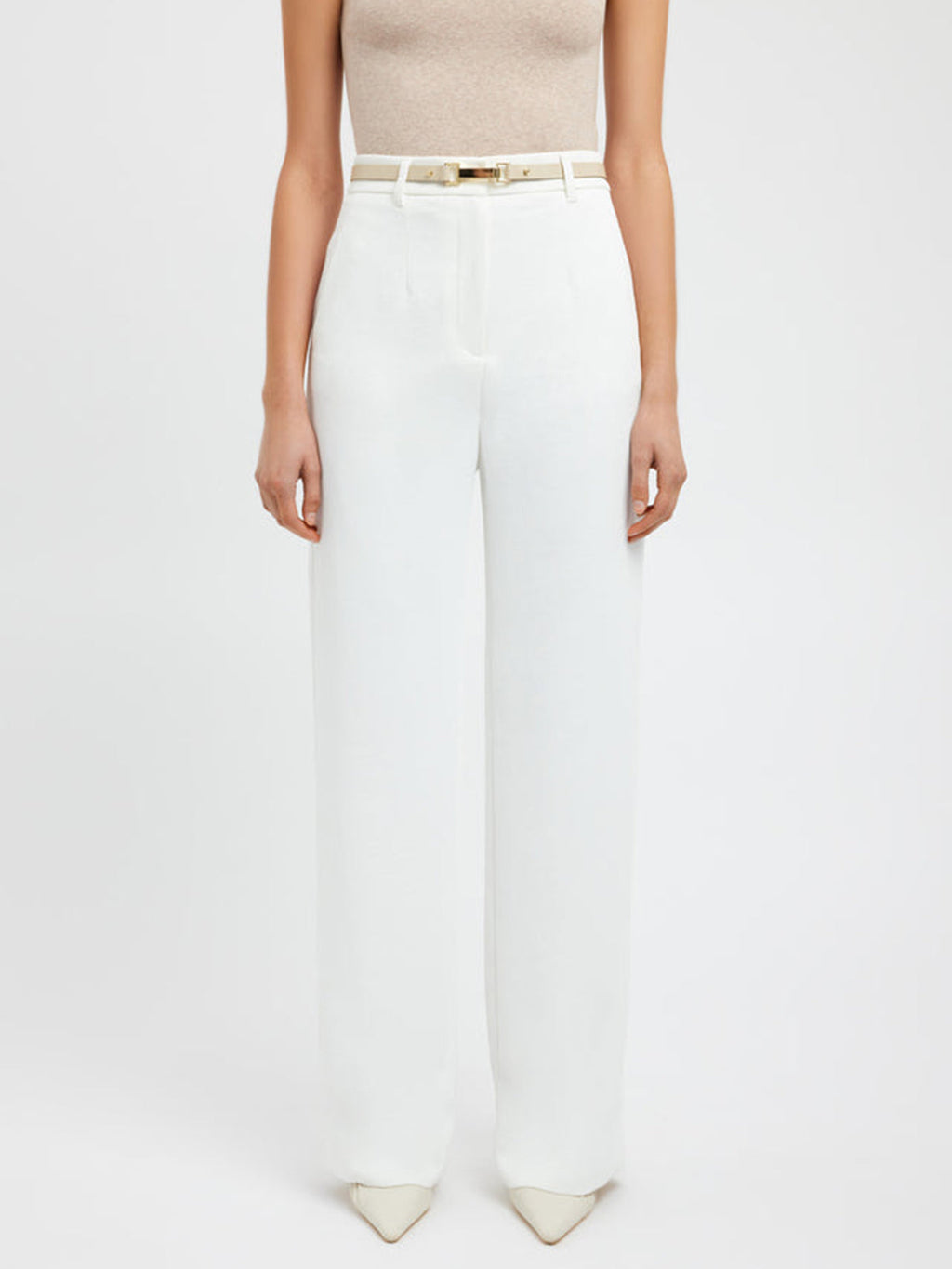 Woven Straight Leg Trousers in White — Svelte Chic