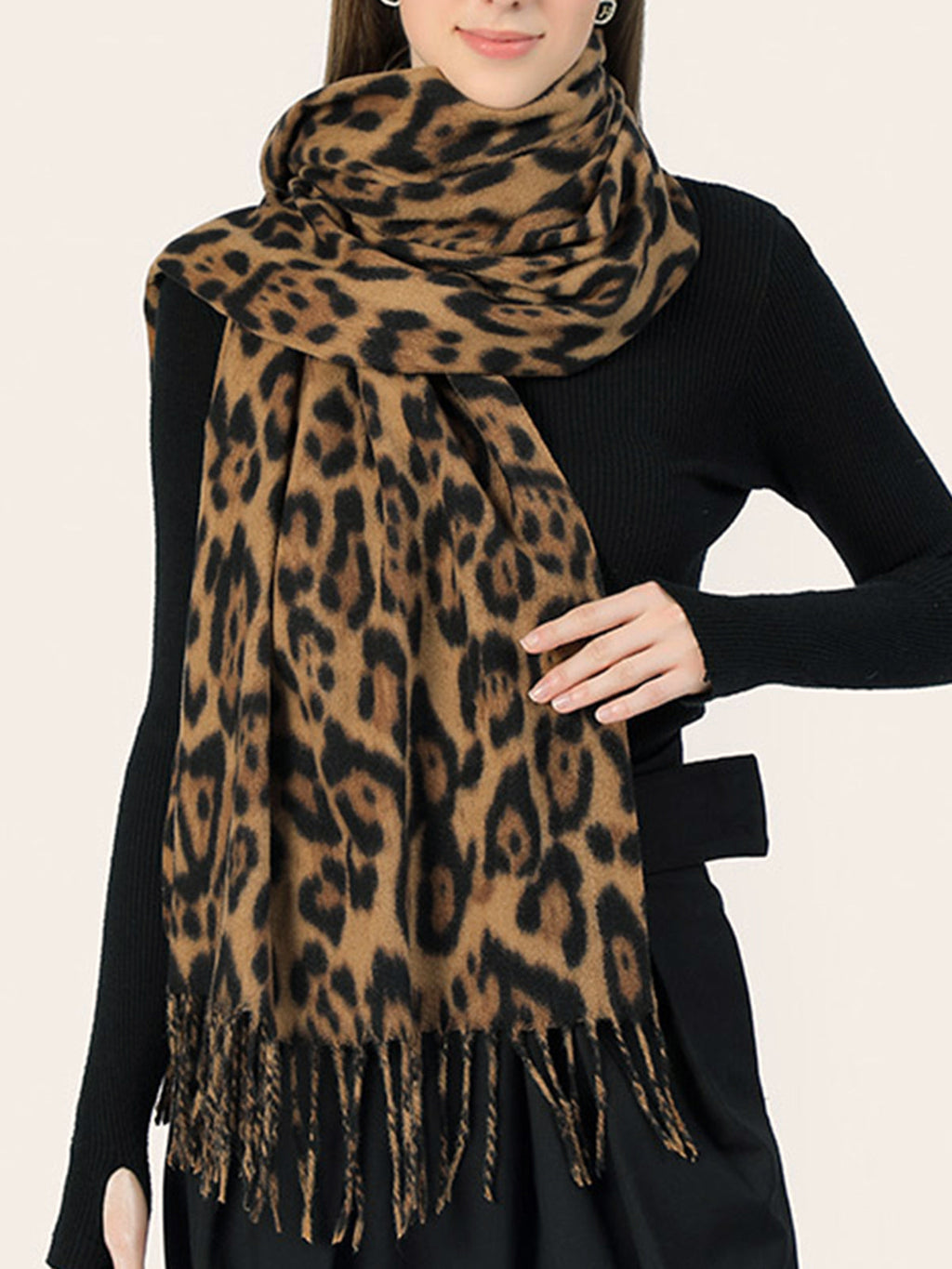 Leopard Print Pompom Scarf — Svelte Chic