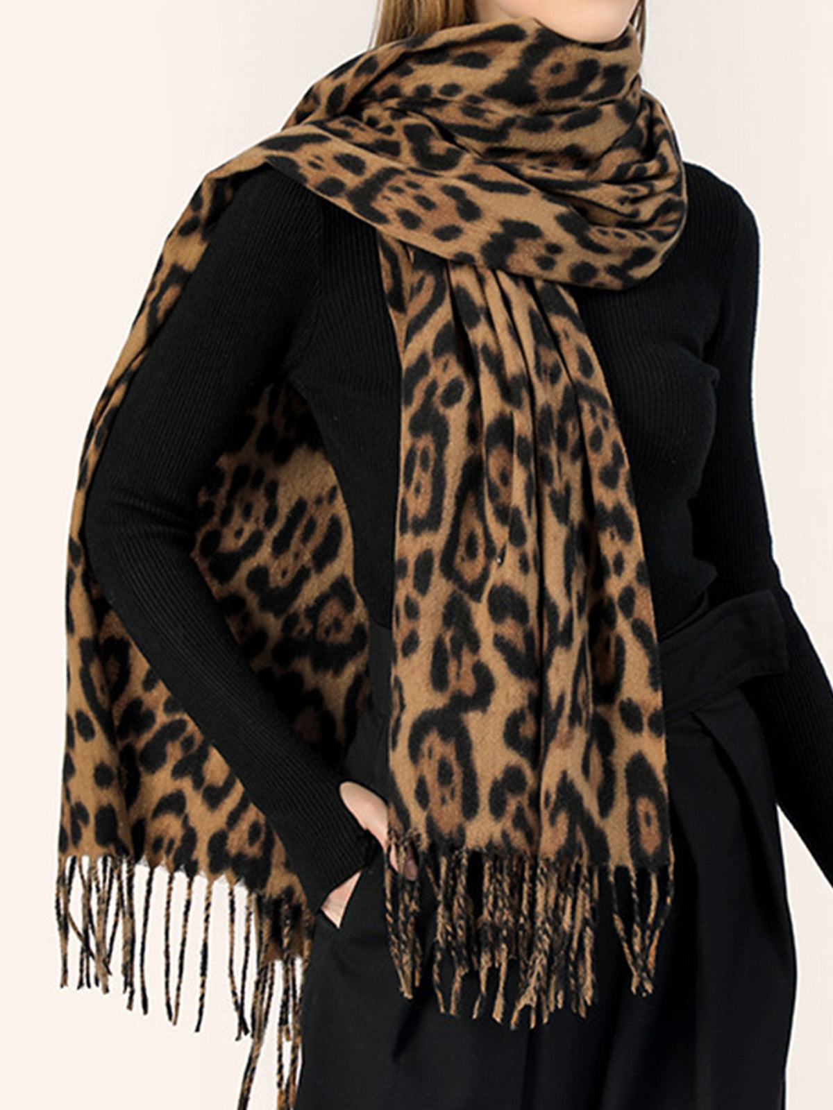 Leopard Print Pompom Scarf — Svelte Chic