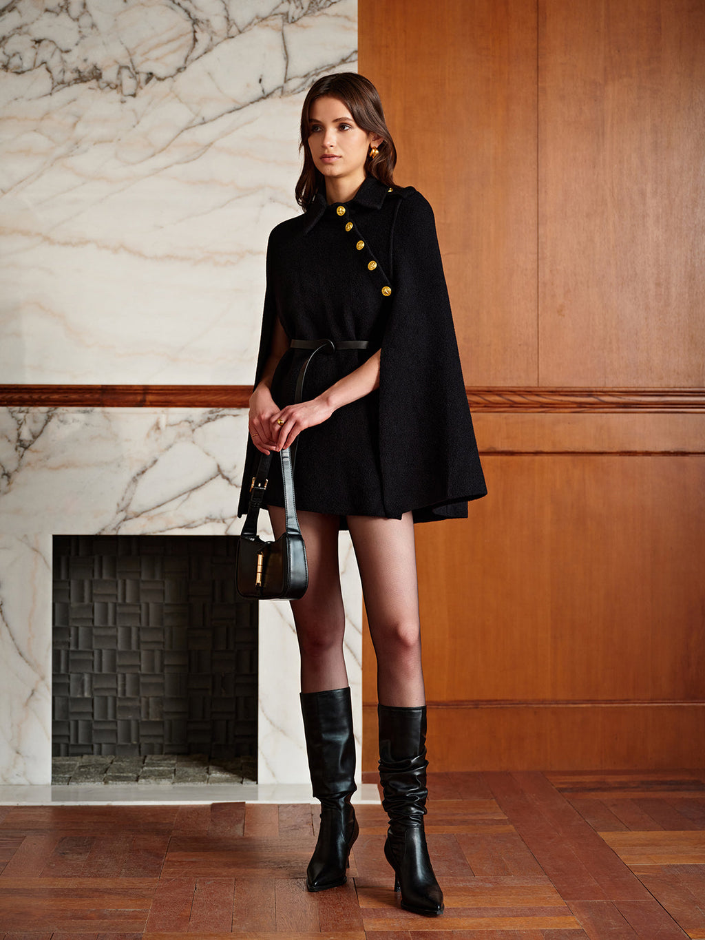 Gold Button Belted Cloak — Svelte Chic