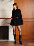 Gold Button Belted Cloak in Black — Svelte Chic