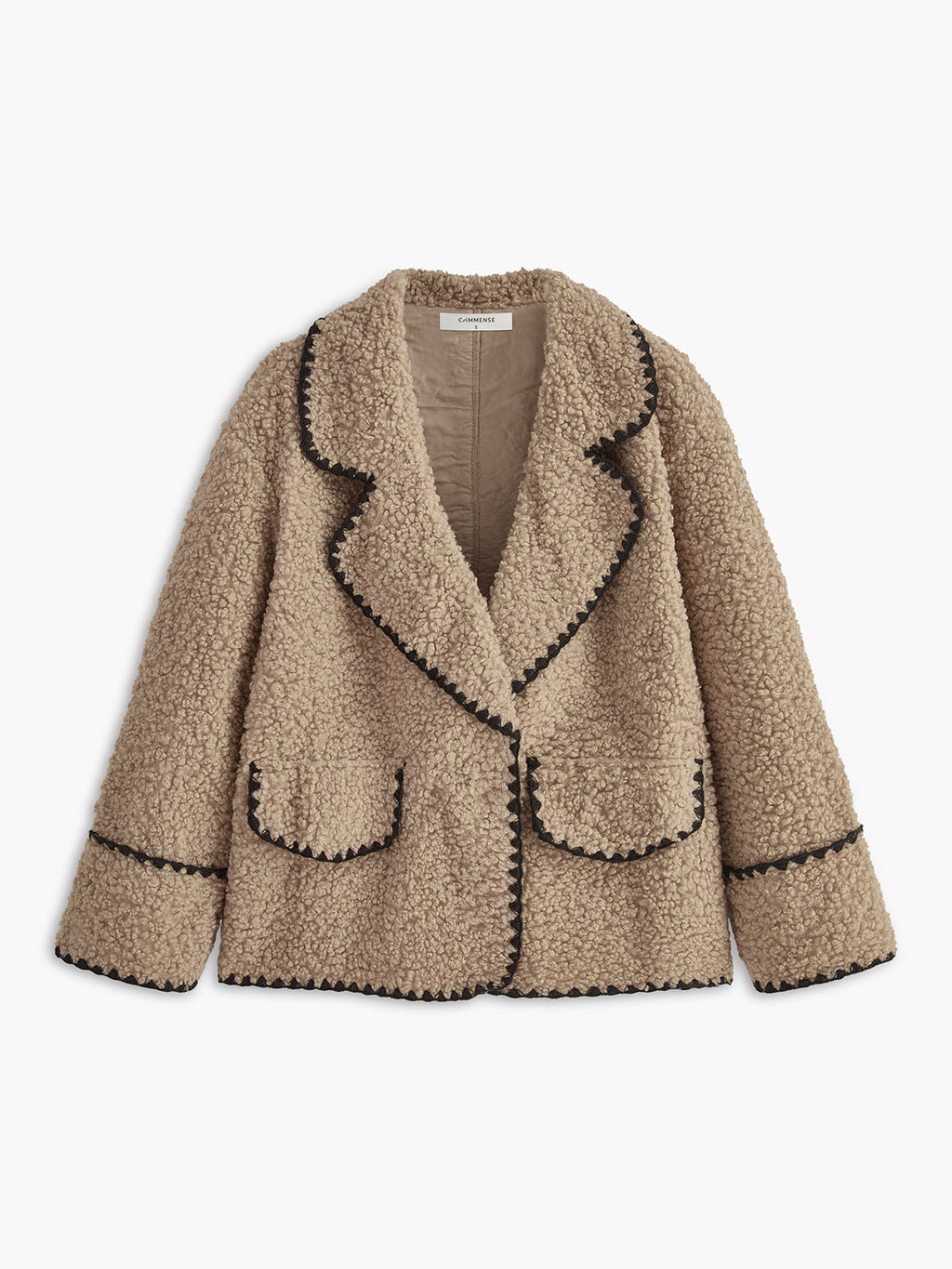 Contrast Embroidered Trim Fleece Jacket in Brown — Svelte Chic