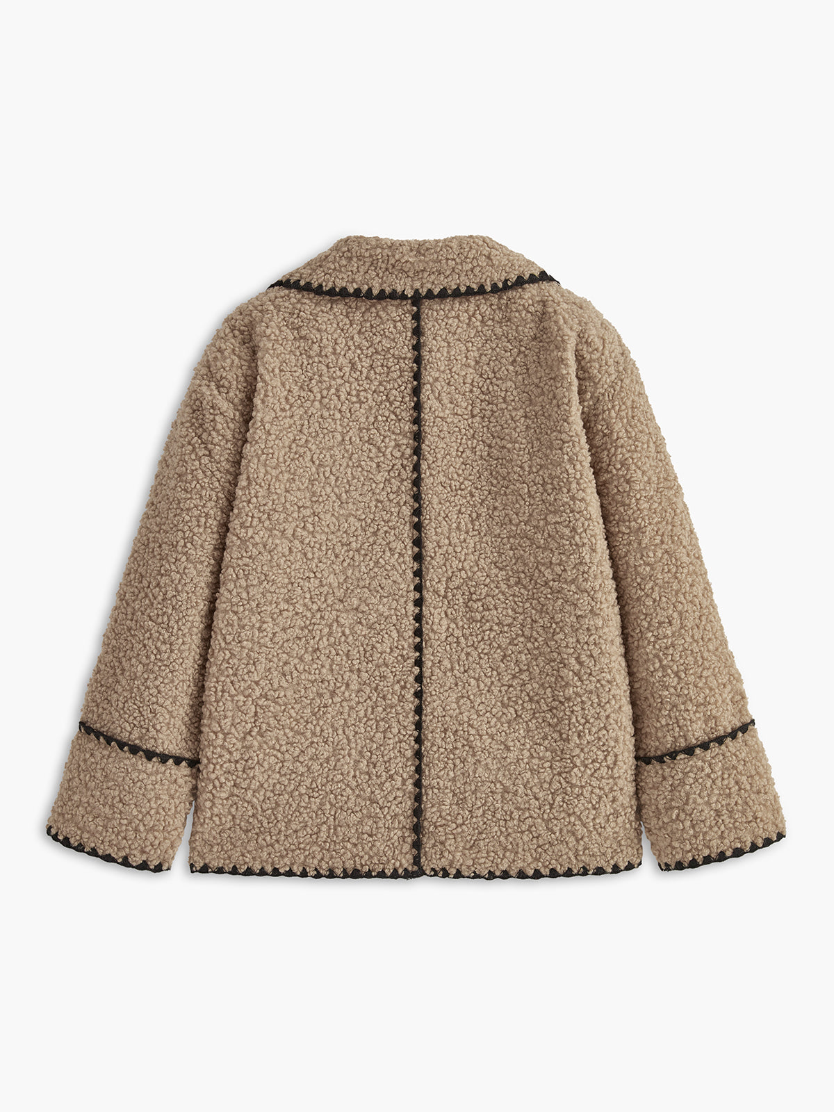 Contrast Embroidered Trim Fleece Jacket — Svelte Chic